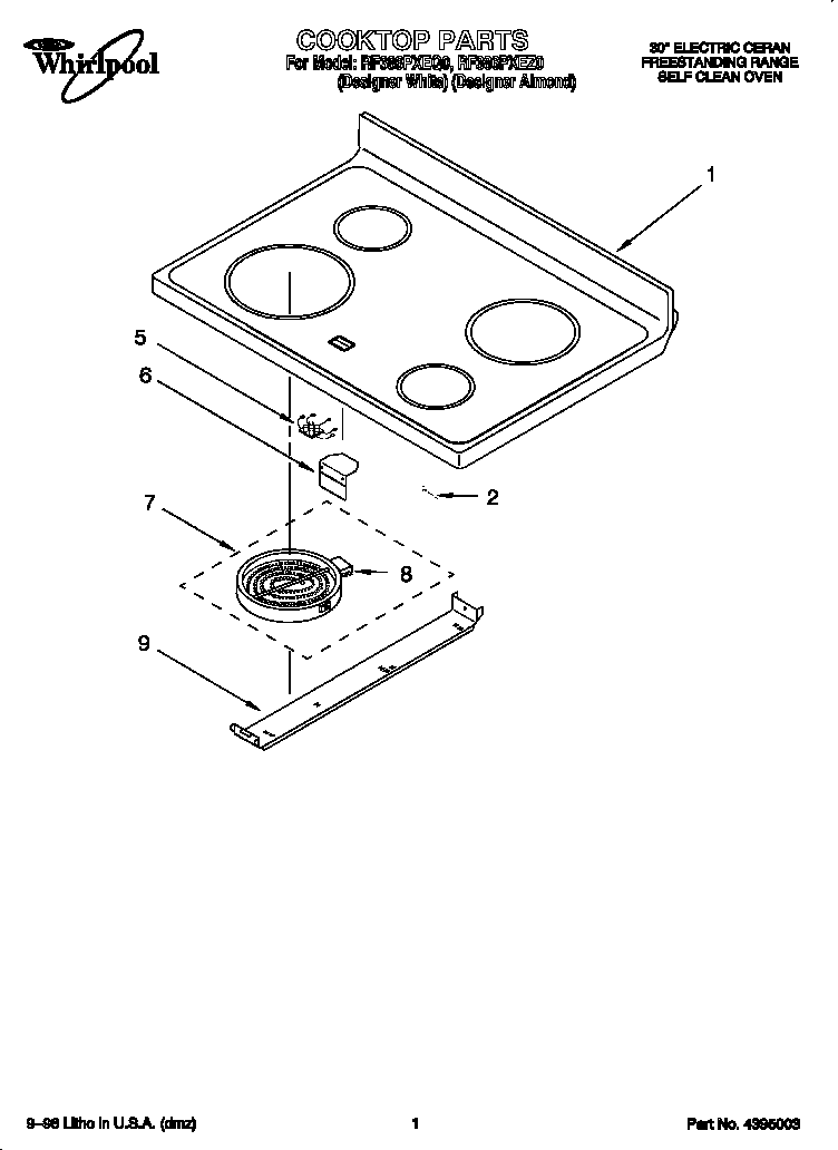 Whirlpool RF386PXEQ0 cooktop diagram