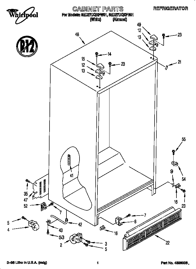 Whirlpool 8ED27DQXFW01 cabinet diagram
