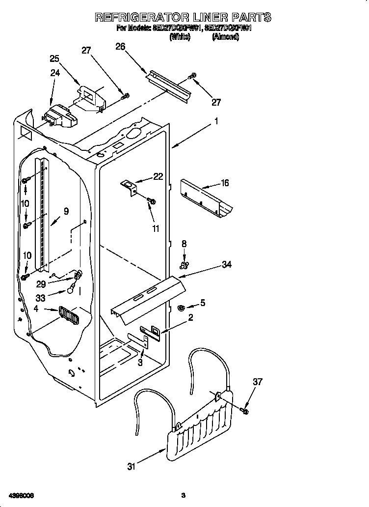Whirlpool 8ED27DQXFW01 refrigerator liner diagram
