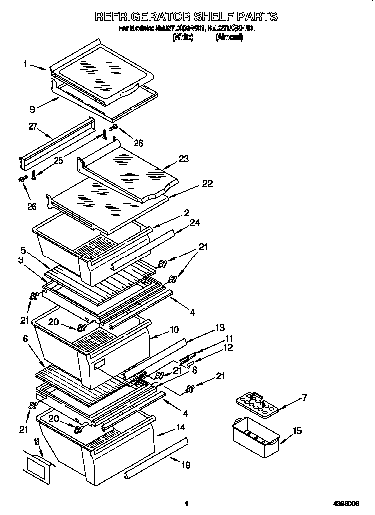 Whirlpool 8ED27DQXFW01 refrigerator shelf diagram