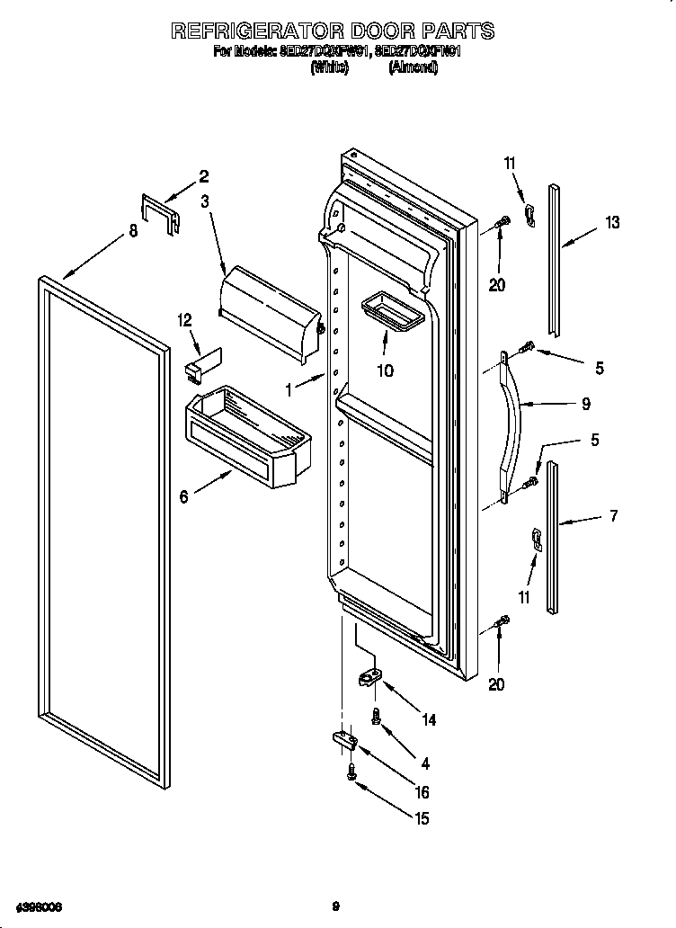 Whirlpool 8ED27DQXFW01 refrigerator door diagram