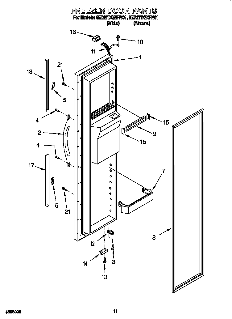 Whirlpool 8ED27DQXFW01 freezer door diagram