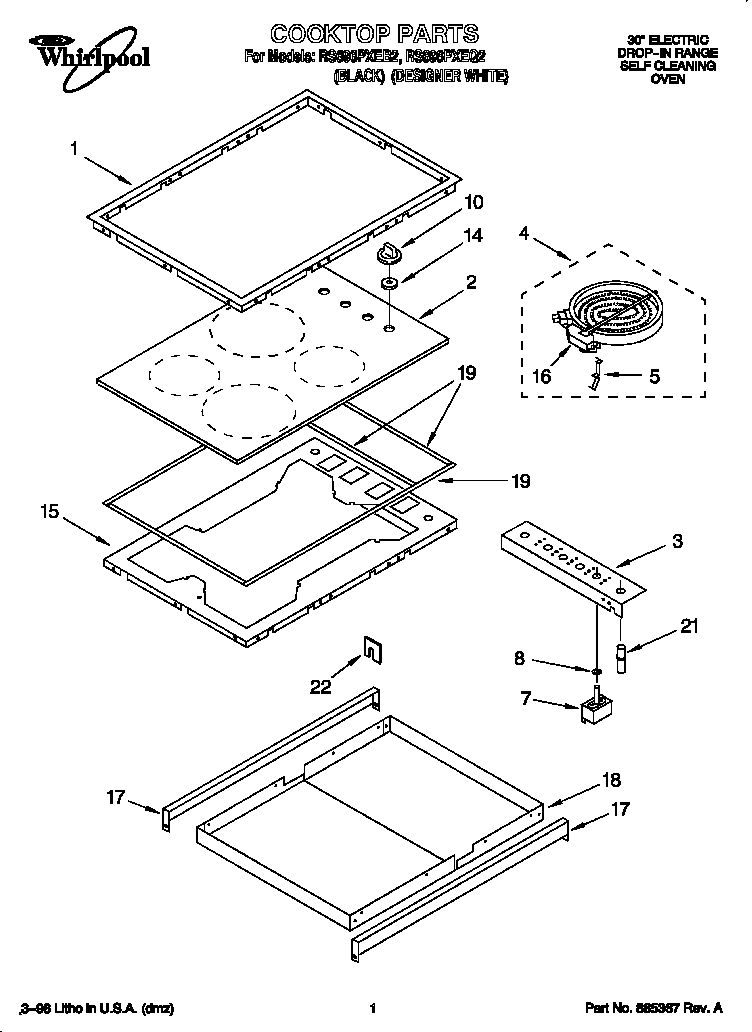 Whirlpool RS696PXEQ2 cooktop diagram