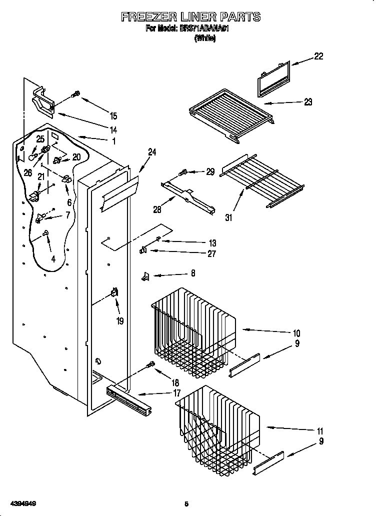 Whirlpool BRS71ABANA01 freezer liner diagram