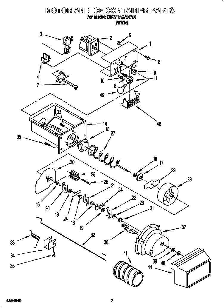 Whirlpool BRS71ABANA01 motor and ice container diagram