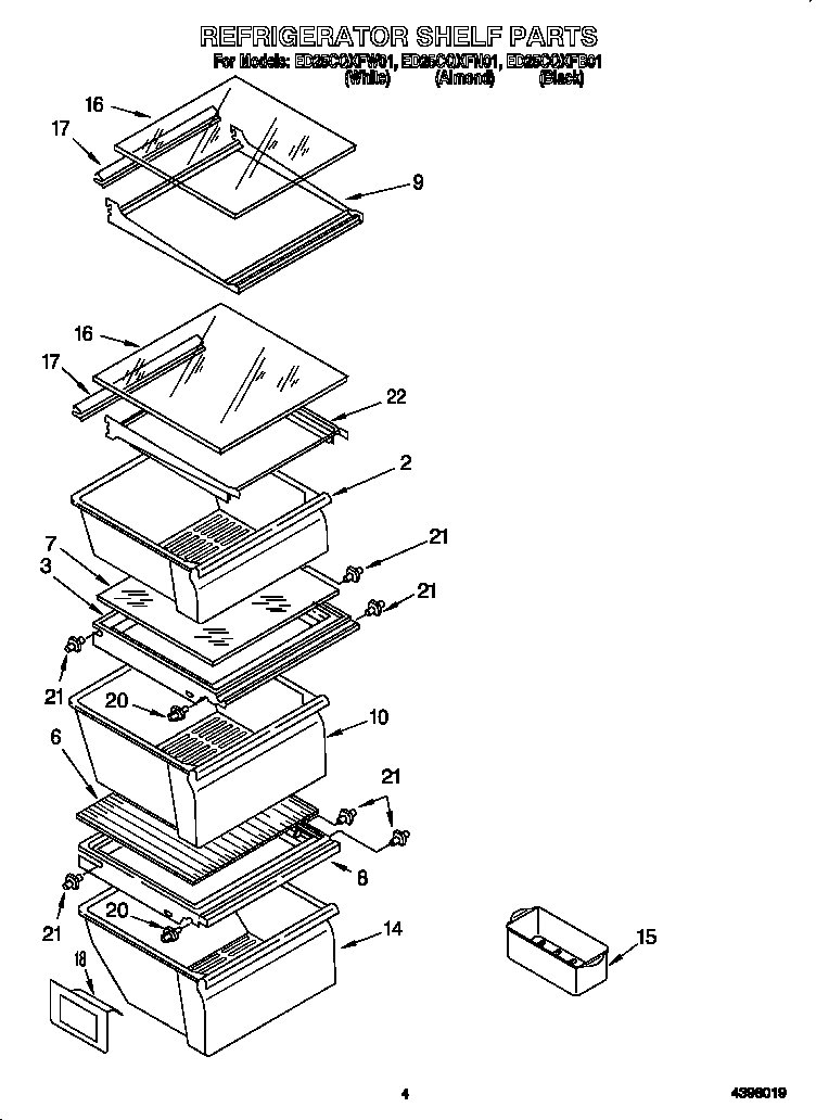Whirlpool ED25CQXFN01 refrigerator shelf diagram