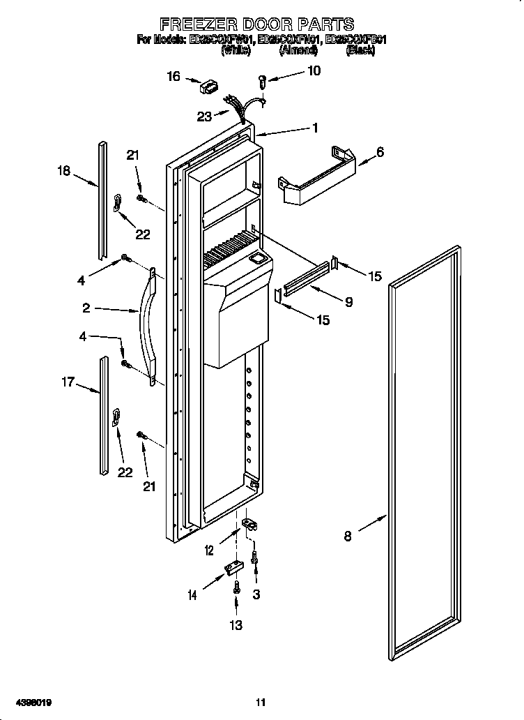 Whirlpool ED25CQXFN01 freezer door diagram