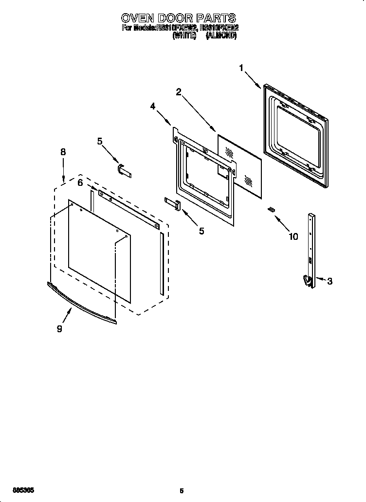 Whirlpool RS610PXEW2 oven door diagram