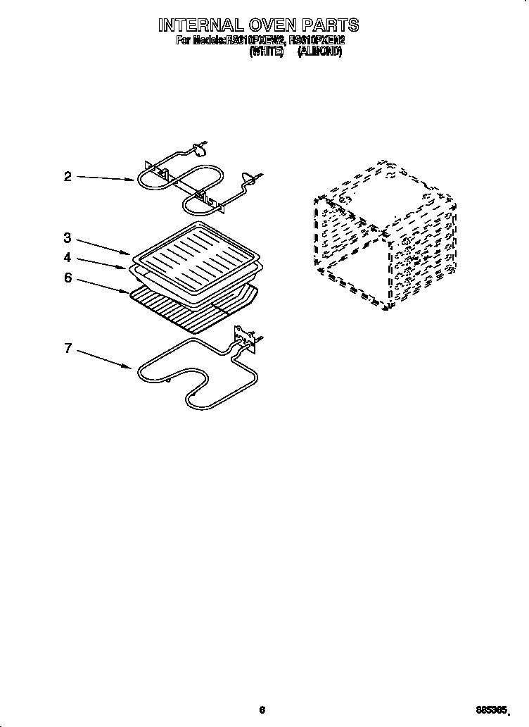Whirlpool RS610PXEW2 internal oven diagram
