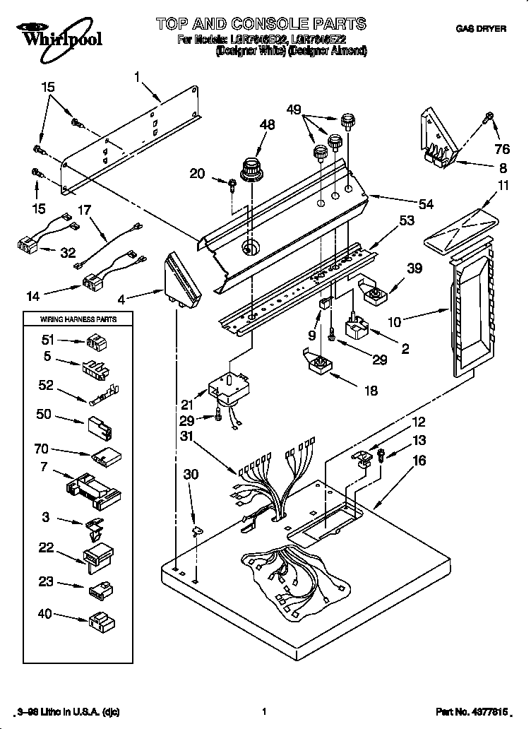 Whirlpool LGR7646EQ2 top and console diagram
