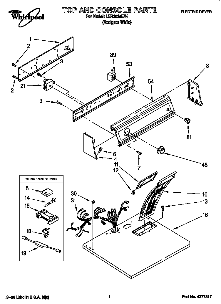 Whirlpool LER3624EQ1 top and console diagram