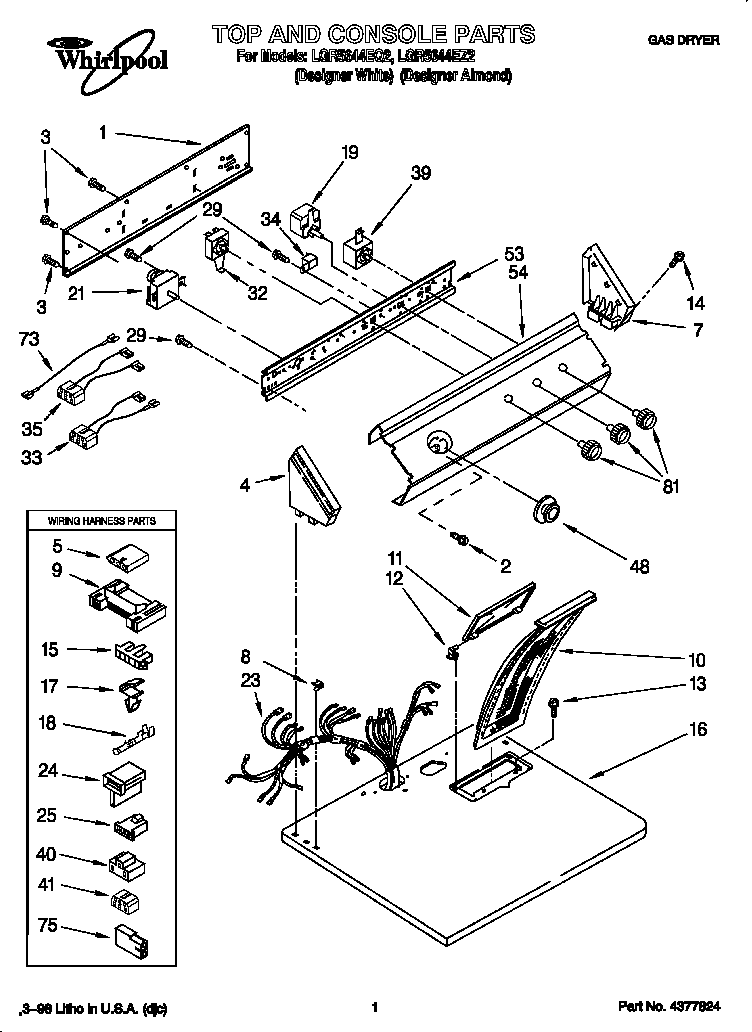 Whirlpool LGR5644EZ2 top and console diagram