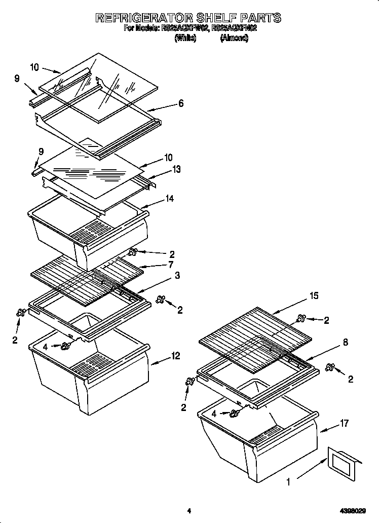 Roper RS25AQXFN02 refrigerator shelf diagram