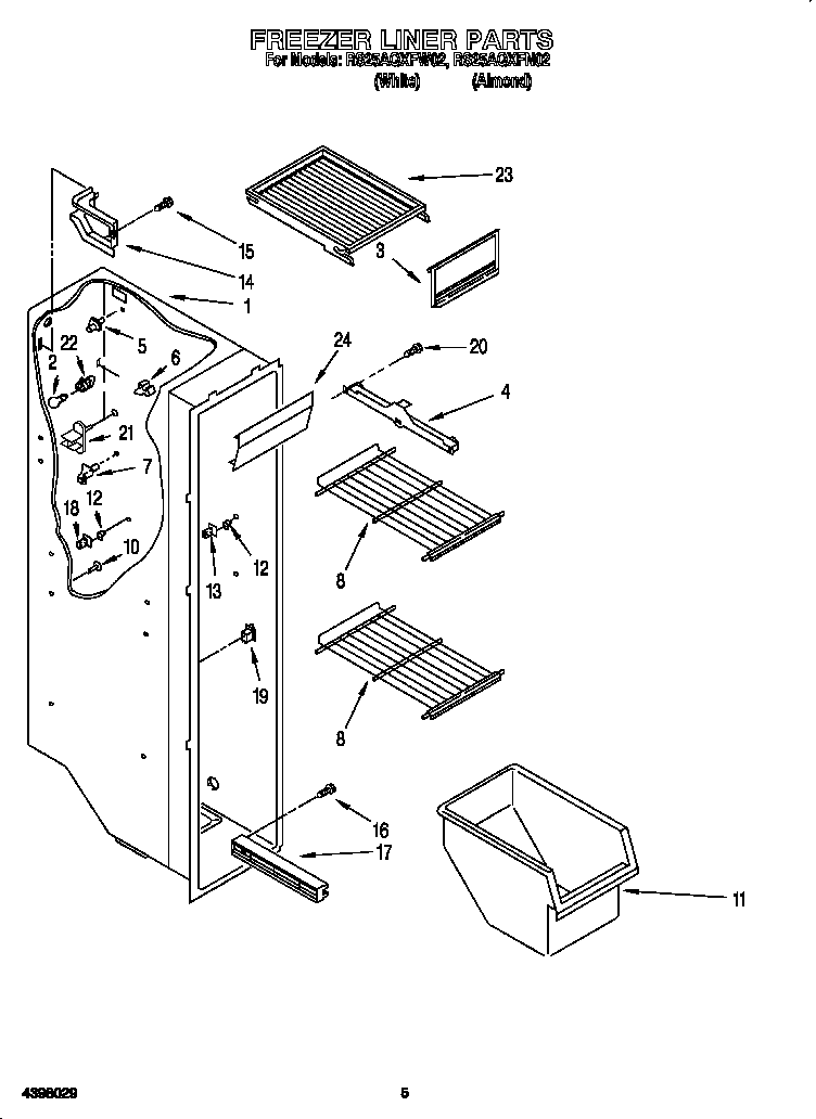 Roper RS25AQXFN02 freezer liner diagram