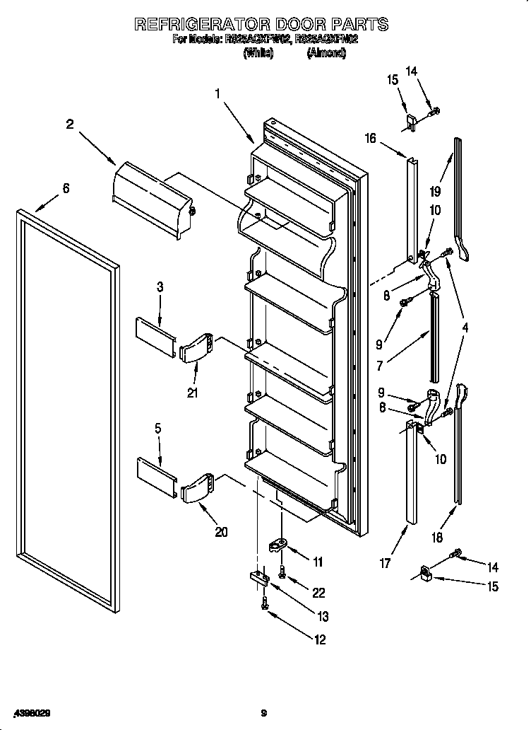Roper RS25AQXFN02 refrigerator door diagram