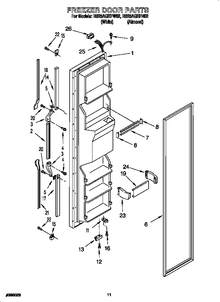 Roper RS25AQXFN02 freezer door diagram