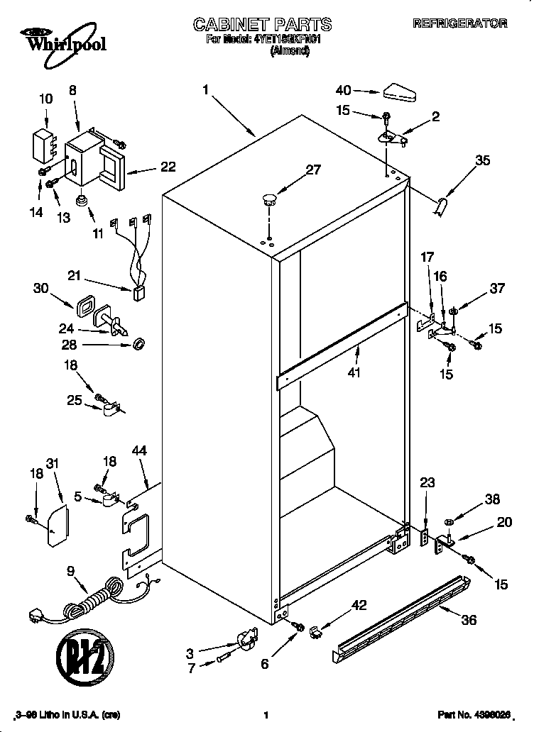 Whirlpool 4YET18GKFN01 cabinet diagram