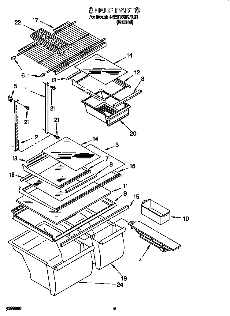 Whirlpool 4YET18GKFN01 shelf diagram