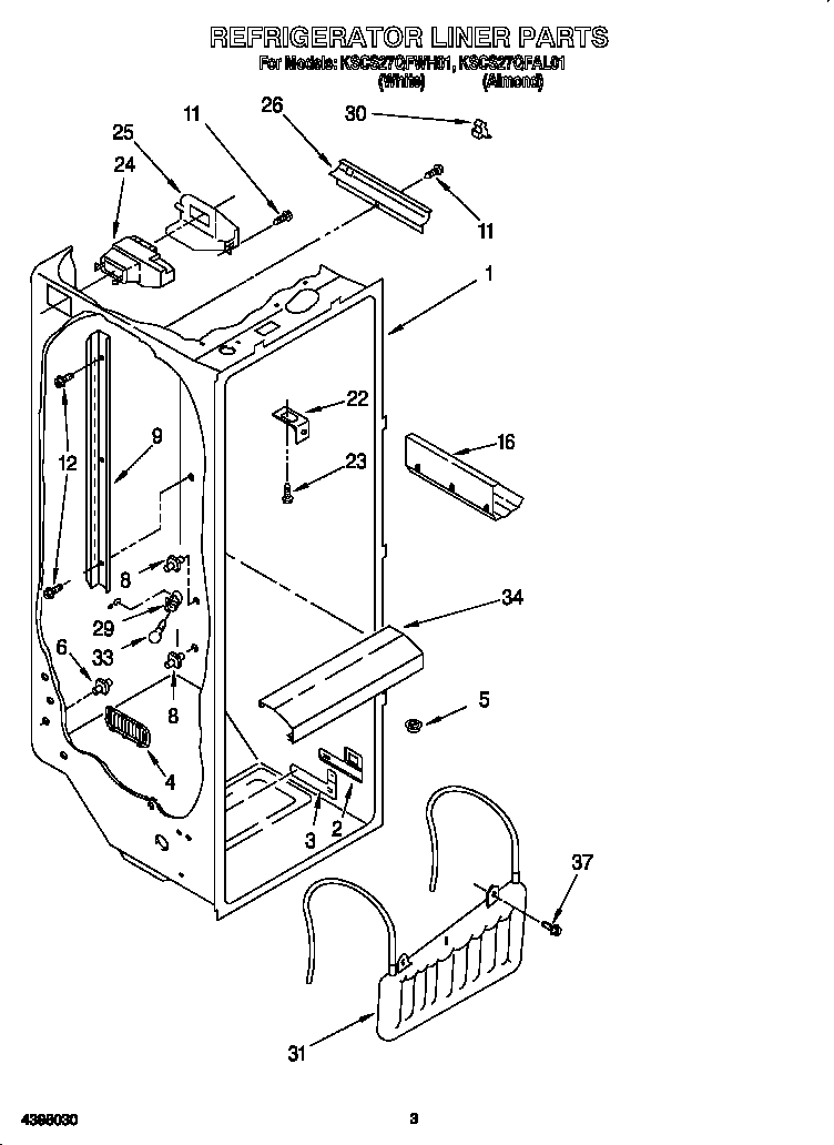 KitchenAid KSCS27QFAL01 refrigerator liner diagram