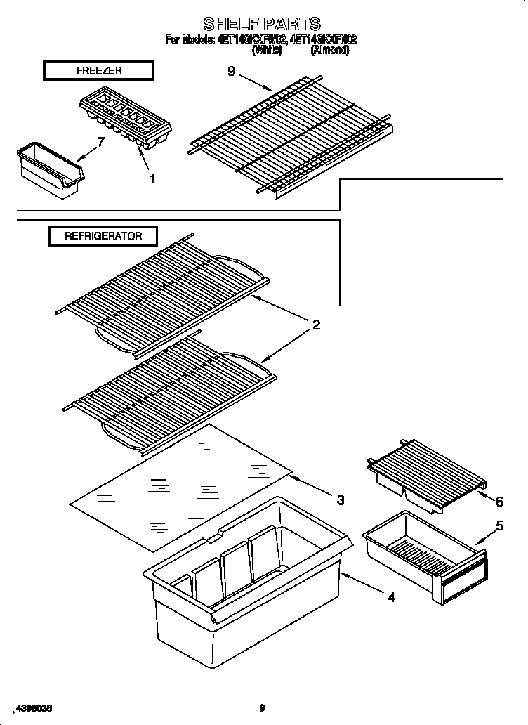 Whirlpool 4ET14GKXFW02 shelf diagram