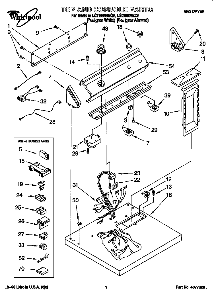 Whirlpool LGR8858EZ2 top and console diagram