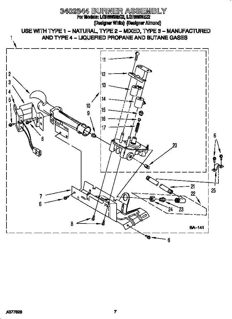 Whirlpool LGR8858EZ2 3402844 burner assembly diagram