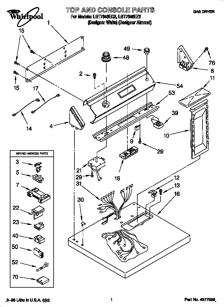 Whirlpool LGT7646EZ2 top and console diagram