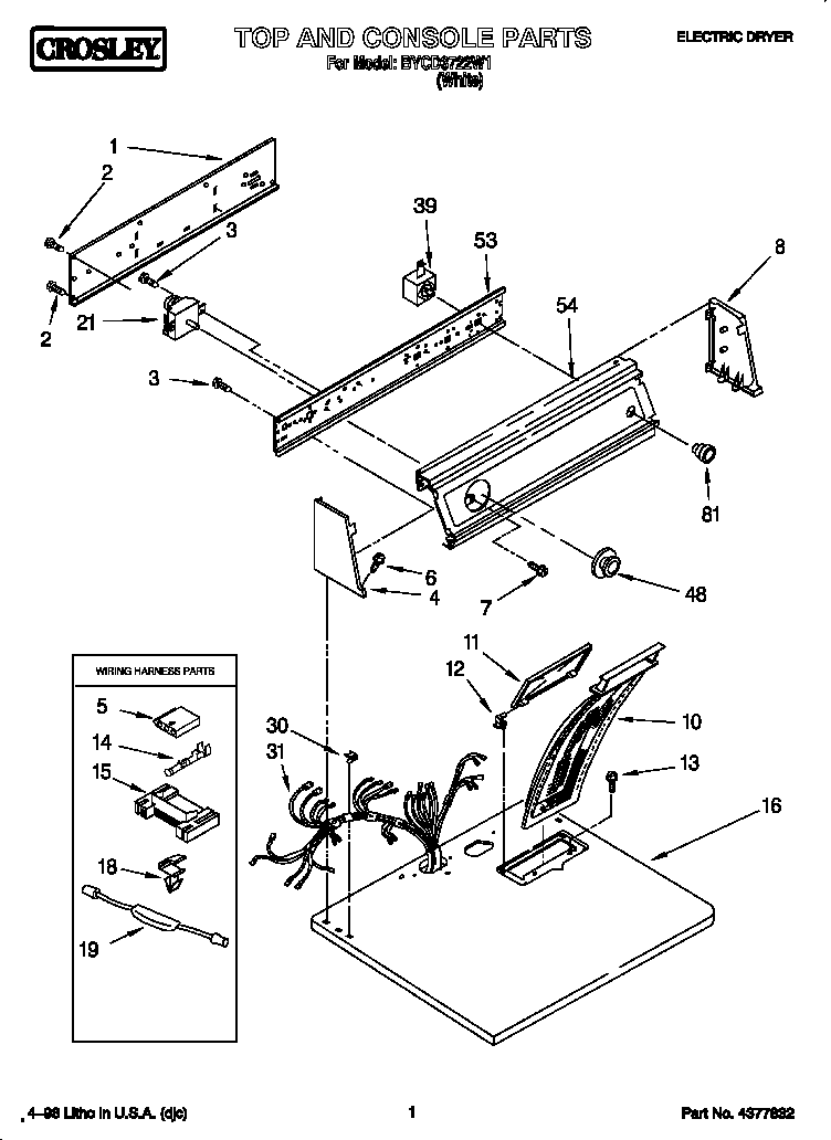 Whirlpool BYCD3722W1 top and console diagram