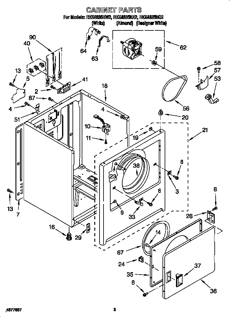 Roper REX4635EW2 cabinet diagram