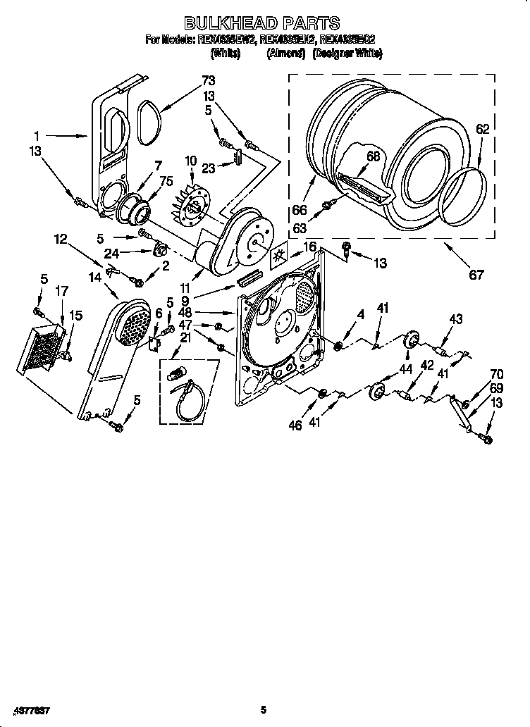 Roper REX4635EW2 bulkhead diagram