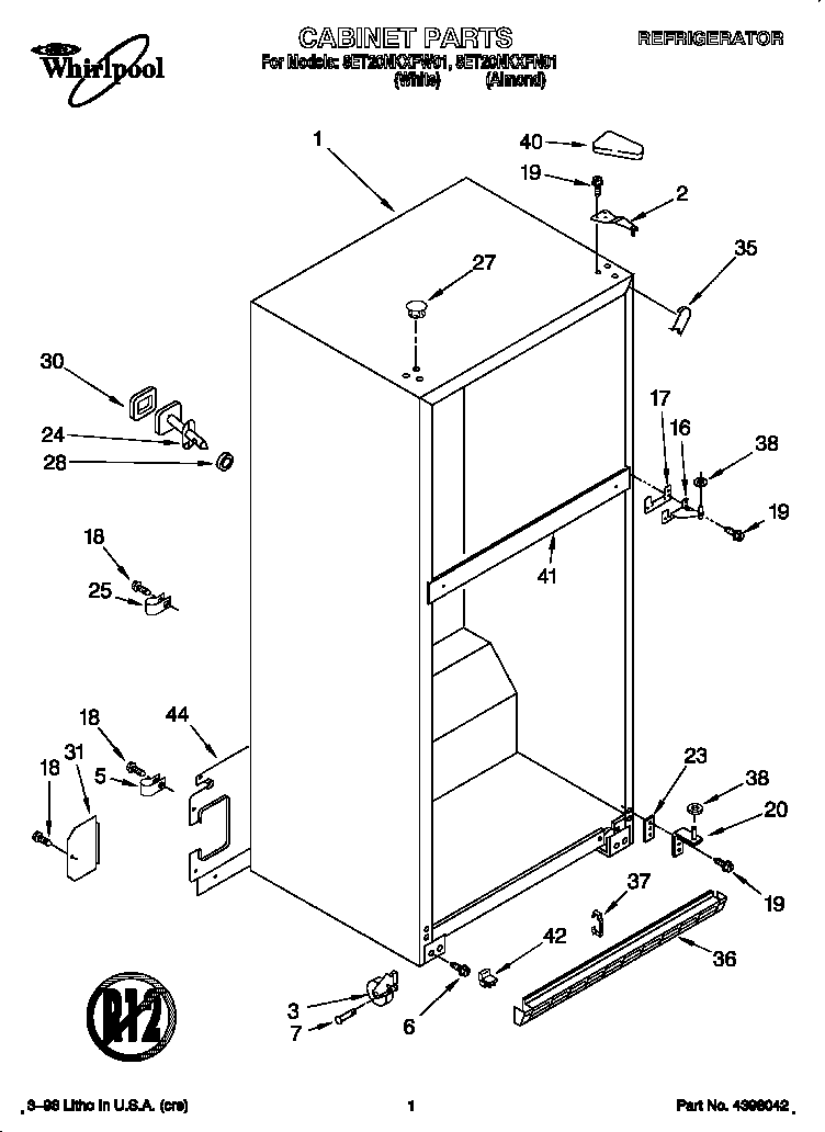 Whirlpool 8ET20NKXFN01 cabinet diagram