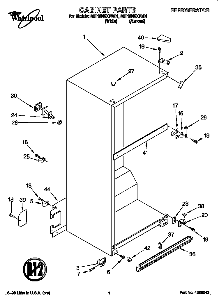 Whirlpool 8ET18NKXFW01 cabinet diagram