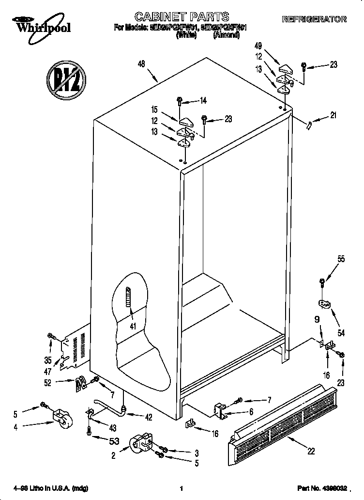 Whirlpool 8ED25PQXFW01 cabinet diagram
