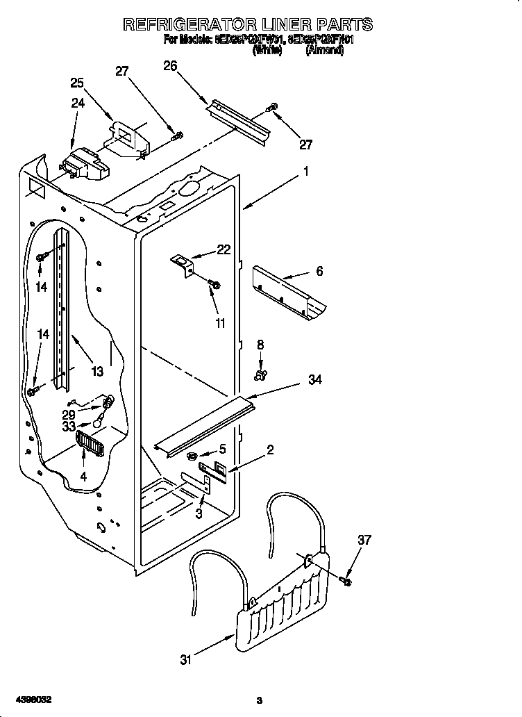 Whirlpool 8ED25PQXFW01 refrigerator liner diagram