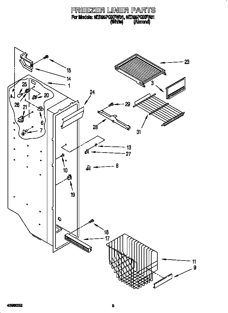 Whirlpool 8ED25PQXFW01 freezer liner diagram