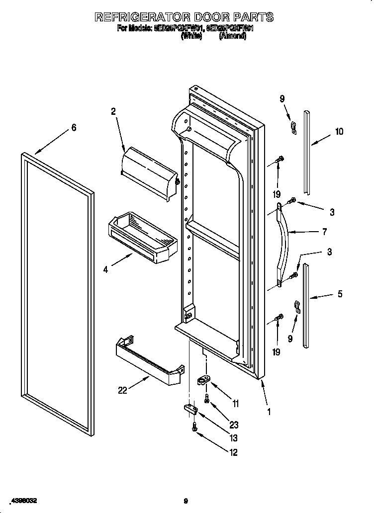 Whirlpool 8ED25PQXFW01 refrigerator door diagram