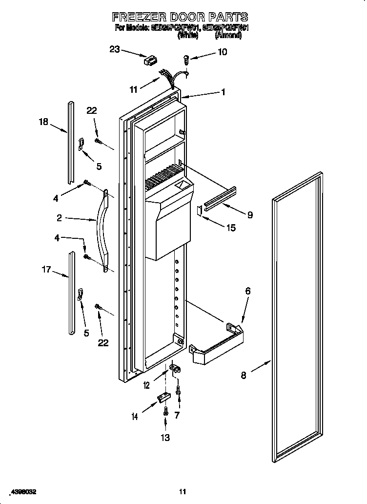 Whirlpool 8ED25PQXFW01 freezer door diagram