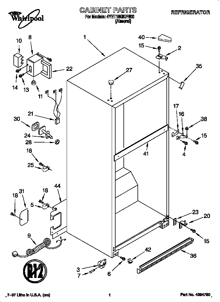 Whirlpool 4YET18GKFN00 cabinet diagram