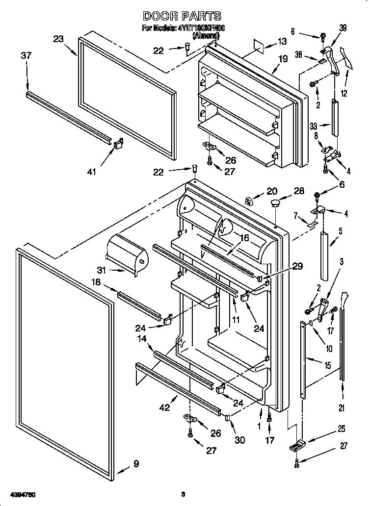Whirlpool 4YET18GKFN00 door diagram