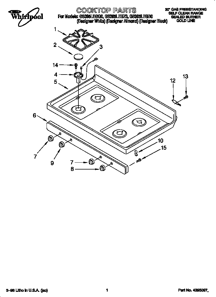 Whirlpool GS395LEGZ0 cooktop diagram