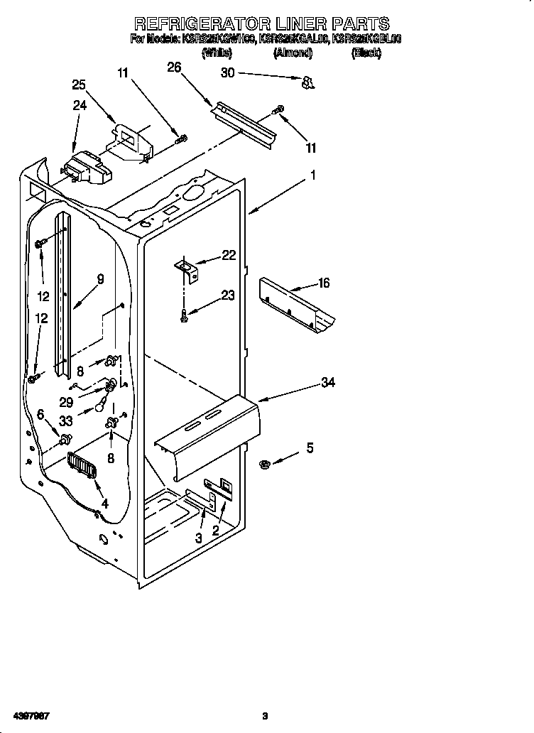 KitchenAid KSRS25KGAL00 refrigerator liner diagram