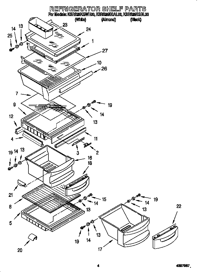 KitchenAid KSRS25KGAL00 refrigerator shelf diagram