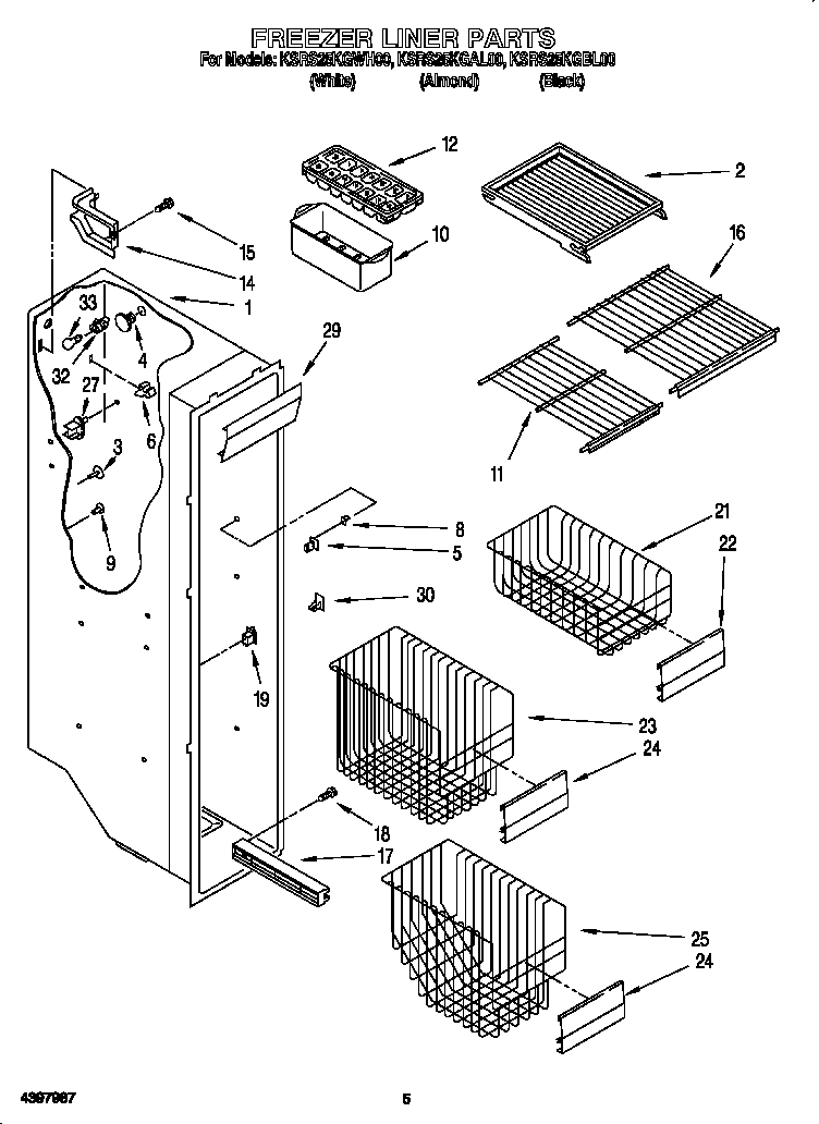 KitchenAid KSRS25KGAL00 freezer liner diagram