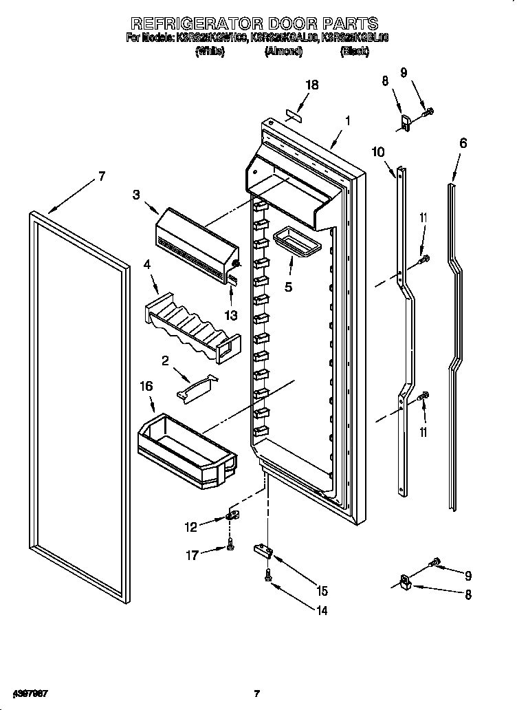 KitchenAid KSRS25KGAL00 refrigerator door diagram