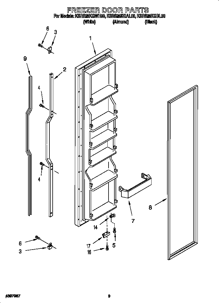 KitchenAid KSRS25KGAL00 freezer door diagram