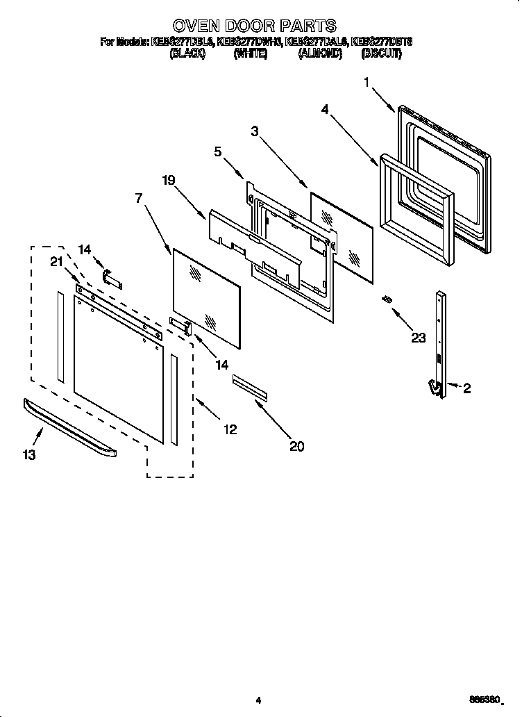 KitchenAid KEBS277DAL6 oven door diagram