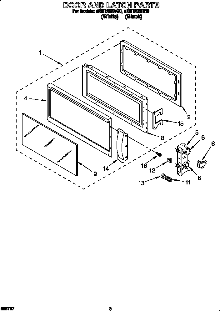 Whirlpool MG8120XDQ0 door and latch diagram