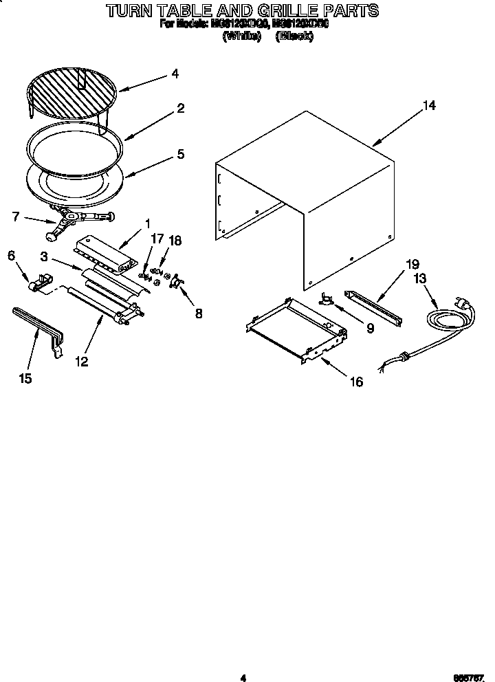 Whirlpool MG8120XDQ0 turn table and grille diagram