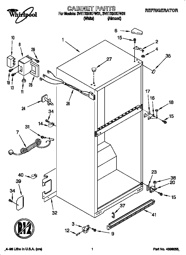 Whirlpool 3VET23DKFW01 cabinet diagram