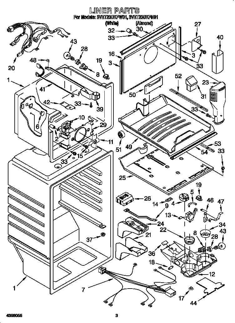 Whirlpool 3VET23DKFW01 liner diagram
